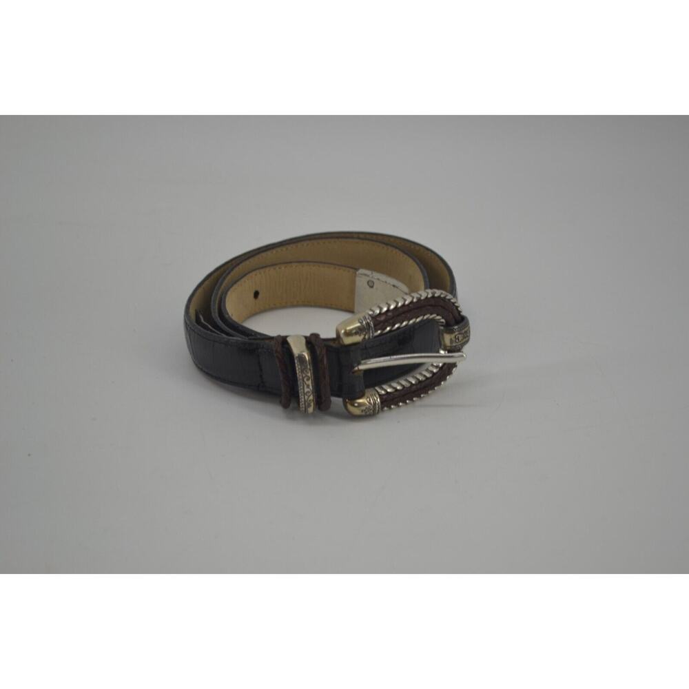 Brighton Croc Women Size 30 Belt Medium Embossed #40253 Black Leather Silver - Picture 2 of 10